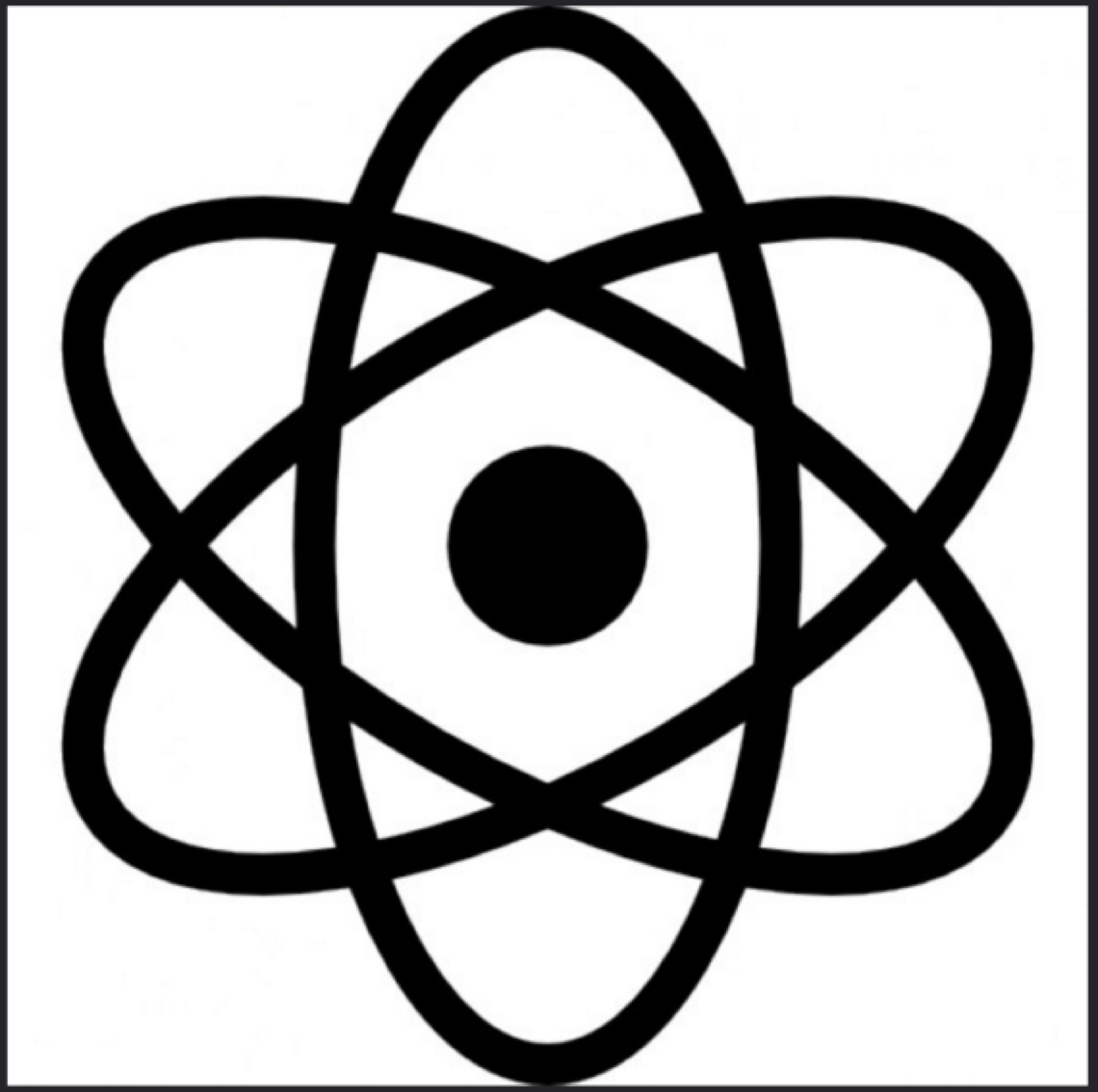 The atom symbol: a nucleus with three orbits