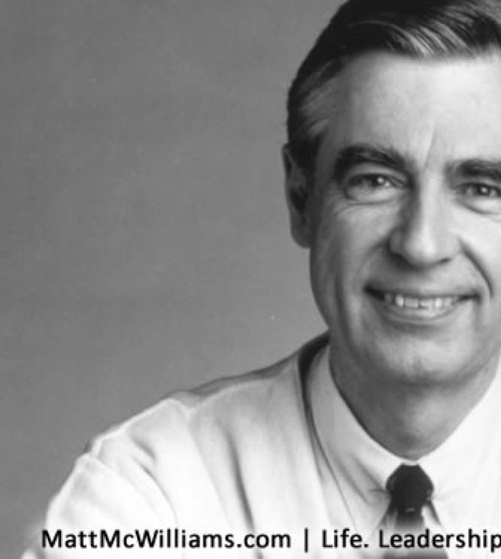 Fred Rogers, smiling, black and white portrait